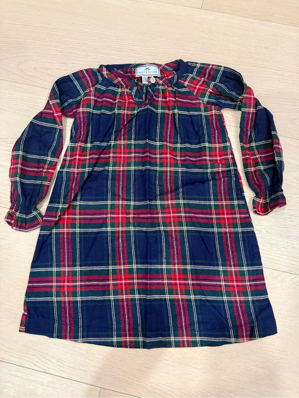 Petite Plume Girls Navy & Red Plaid Nightgown | 12/18 months